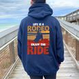 Rodeo Bull Riding Horse Rider Cowboy Cowgirl Western Howdy Women Oversized Hoodie Back Print Navy Blue