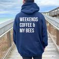 Weekends Coffee And My Bees Bee Farmer Women Oversized Hoodie Back Print Navy Blue