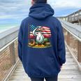 Salute Duck American Usa Flag Memorial Day 4Th Of July Women Oversized Hoodie Back Print Navy Blue