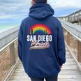 San Diego Pride Lgbt Lesbian Gay Bisexual Rainbow Lgbtq Women Oversized Hoodie Back Print Navy Blue