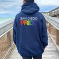 San Diego Pride Lgbtq Rainbow Women Oversized Hoodie Back Print Navy Blue
