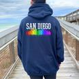 San Diego Skyline Rainbow Gay Pride Month California Women Oversized Hoodie Back Print Navy Blue