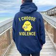 Sarcastic I Choose Violence Duck Saying Duck Women Oversized Hoodie Back Print Navy Blue