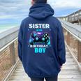 Sister Of The Birthday Boy Matching Video Game Birthday Women Oversized Hoodie Back Print Navy Blue