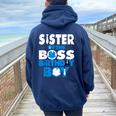 Sister Of The Boss Birthday Boy Baby Decorations Women Oversized Hoodie Back Print Navy Blue