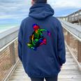 Skeleton On Skateboard Rainbow Skater Graffiti Skateboarding Women Oversized Hoodie Back Print Navy Blue