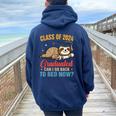 Sloth Graduation Class Of 2024 Graduated Can Go Back To Bed Women Oversized Hoodie Back Print Navy Blue