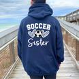 Soccer Sister Matching Family Soccer Women Oversized Hoodie Back Print Navy Blue