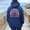 Social Worker Rainbow 2023 School Social Worker Outfit Women Oversized Hoodie Back Print Navy Blue