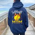 Softball Mom Headband Leopard Softball Ball Mama Women Oversized Hoodie Back Print Navy Blue