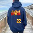 Softball Mom Mother's Day 22 Fastpitch Jersey Number 22 Women Oversized Hoodie Back Print Navy Blue