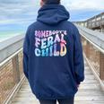Somebody's Feral Child Toddler Girl And Boy Quotes Women Oversized Hoodie Back Print Navy Blue