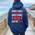 Sorry Girls I Only Love Video Games & My Mom Valentines Day Women Oversized Hoodie Back Print Navy Blue