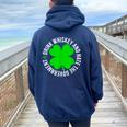 St Patrick's Day Drink Whiskey And Hate The Government Women Oversized Hoodie Back Print Navy Blue