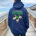St Patrick's Day Parade Of Pug Crawl Dog Lovers Pug Mom Dad Women Oversized Hoodie Back Print Navy Blue