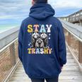 Stay Trashy Raccoon Possum Skunk Groovy Meme Women Oversized Hoodie Back Print Navy Blue