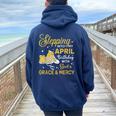 Stepping Into My April Birthday Girls Shoes Bday Women Oversized Hoodie Back Print Navy Blue