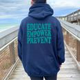 Stop The Violence Sexual Assault Awareness Groovy Educate Women Oversized Hoodie Back Print Navy Blue