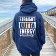 Straight Outta Energy Teacher Life Tie Dye Last Day School Women Oversized Hoodie Back Print Navy Blue