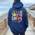 Is It Summer Break Yet Teacher Student Last Day Of School Women Oversized Hoodie Back Print Navy Blue