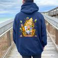 Sunflower Gnome With Bee Hippie Gnome Lover Women Oversized Hoodie Back Print Navy Blue