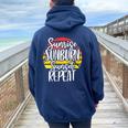 Sunrise Sunburn Sunset Repeat Summer Summer Women Oversized Hoodie Back Print Navy Blue