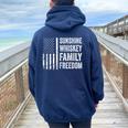 Sunshine Whiskey Family & Freedom Usa Flag Summer Drinking Women Oversized Hoodie Back Print Navy Blue