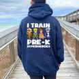 Super Hero Teacher Apparel I Train Pre-K Superheroes Women Oversized Hoodie Back Print Navy Blue