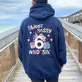 Sweet Sassy And Six Unicorn 6Th Birthday Party Girls Women Oversized Hoodie Back Print Navy Blue