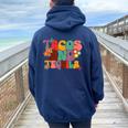Tacos And Tequila Cinco De Mayo Groovy Mexican Drinking Women Oversized Hoodie Back Print Navy Blue
