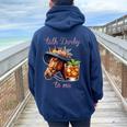 Talk Derby To Me Horse Racing Bourbon Derby Day Women Oversized Hoodie Back Print Navy Blue