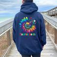 Taurus Souls Zodiac Tie Dye Sunflower Peace Sign Groovy Women Oversized Hoodie Back Print Navy Blue