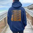 Taylor First Name I Love Taylor Girl Groovy 80'S Vintage Women Oversized Hoodie Back Print Navy Blue