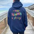 This Teacher Is Glowing Hello Summer A End Of School Women Oversized Hoodie Back Print Navy Blue