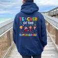 Teacher Of Tiny Superheroes Pre-K Kindergarten Teacher Women Oversized Hoodie Back Print Navy Blue