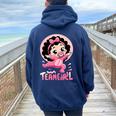 Team Girl Baby Gender Reveal Party Announcement Women Oversized Hoodie Back Print Navy Blue