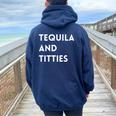 Tequila And Titties Women Oversized Hoodie Back Print Navy Blue