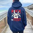 Testing Day Rock The Test Rock Music Teacher Student Women Oversized Hoodie Back Print Navy Blue