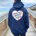 That’S My Brother Out There Baseball Sister Distressed Heart Women Oversized Hoodie Back Print Navy Blue