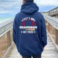 That's My Grandson Out There Baseball Grandma Grandpa's Day Women Oversized Hoodie Back Print Navy Blue