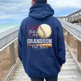 That's My Grandson Out There Baseball Grandma Mother's Day Women Oversized Hoodie Back Print Navy Blue