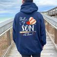 That's My Son Out There Baseball Mama Mom Women Oversized Hoodie Back Print Navy Blue