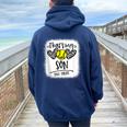 That's My Son Out There Number 69 Softball Mom & Dad Women Oversized Hoodie Back Print Navy Blue