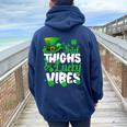 Thick Thighs Lucky Vibes St Patrick's Day Girls Women Oversized Hoodie Back Print Navy Blue