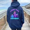 Todays My Birthday Llama Boy Family Party Decorations Women Oversized Hoodie Back Print Navy Blue