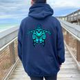 Tribal Hawaiian Maori Sun Sea Turtle 2-Sided Women Oversized Hoodie Back Print Navy Blue