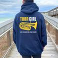 Tuba Girl Cute Marching Band Women Oversized Hoodie Back Print Navy Blue