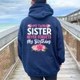 My Twin Sister Never Forgets My Birthday Sibling Women Oversized Hoodie Back Print Navy Blue