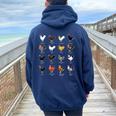 Types Of Chickens Farmer Costume Domestic Chicken Breeds Women Oversized Hoodie Back Print Navy Blue