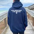 Never Underestimate A Girl Who Sails Quotes Girl Sails Women Oversized Hoodie Back Print Navy Blue